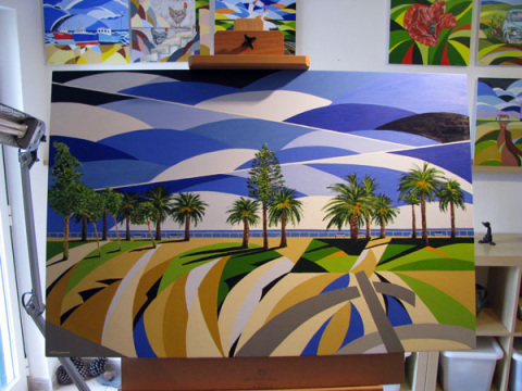 Art by Alyson Sheldrake painting on easel