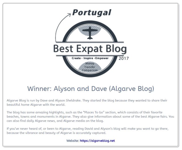 Best Expat Blog Award Portugal 2017